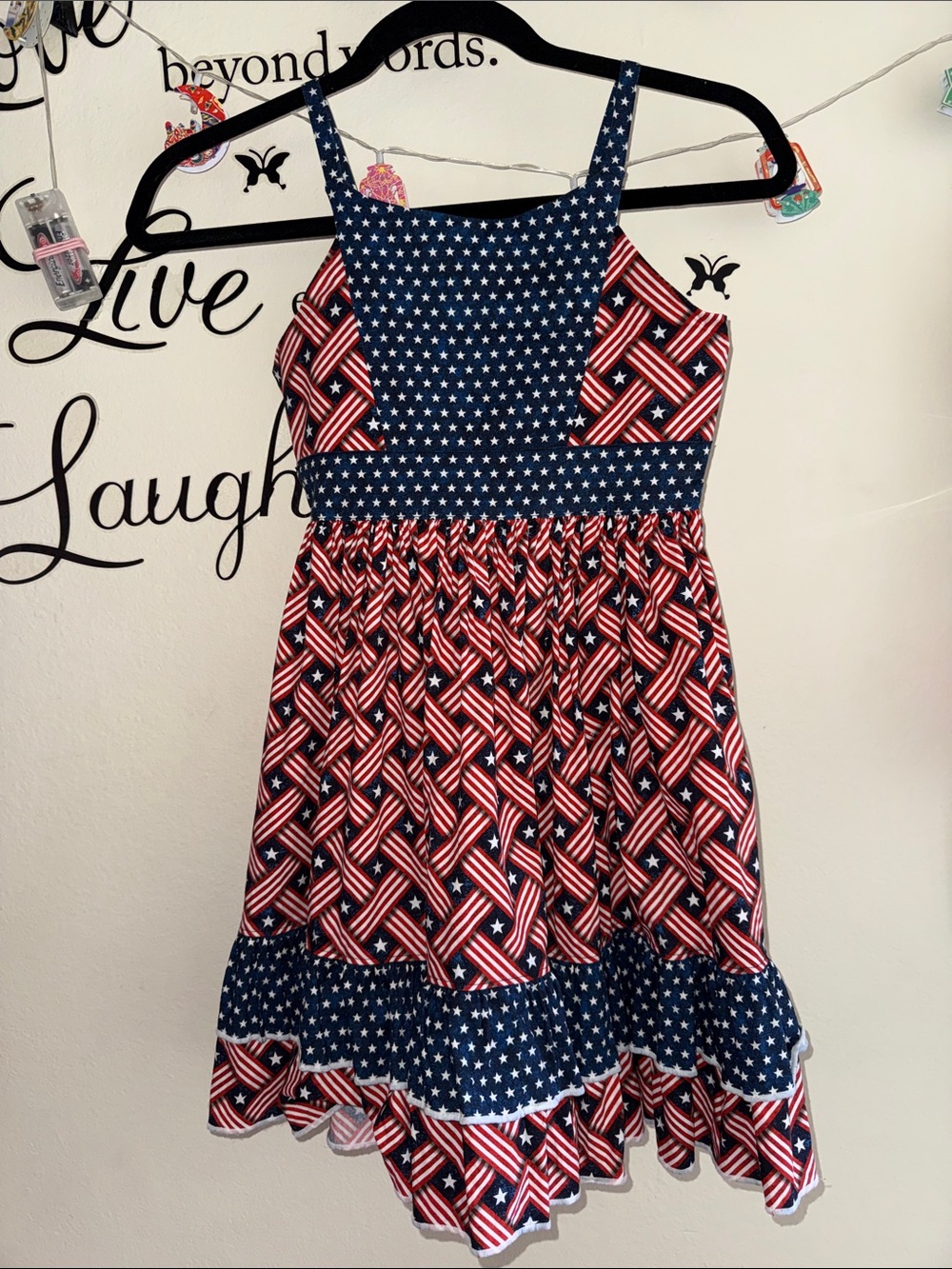 Girls' Sleeveless Patriotic Star & Stripe Dress in Red, White & Blue